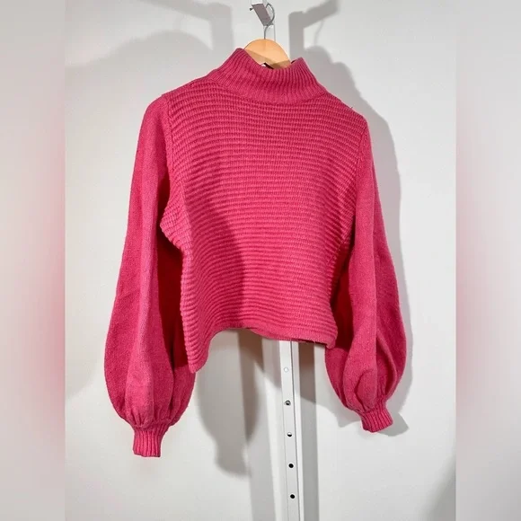 Rebecca Vallance Bella Merino Wool Balloon Sleeve Mock Sweater AUS 14 US 10 pink - Picture 2 of 7